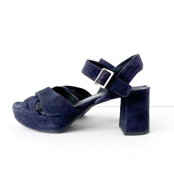Prada Size 37.5 Women's Platform Ankle Strap Suede Sandals in Blue - Picture 6 of 10
